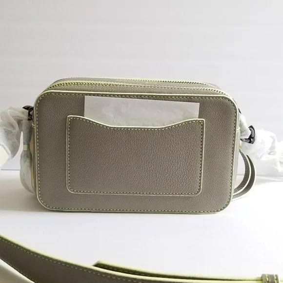 Marc Jacobs The Moto Shot 21 Leather Camera Crossbody Bag Gray Neon Green - Picture 4 of 7